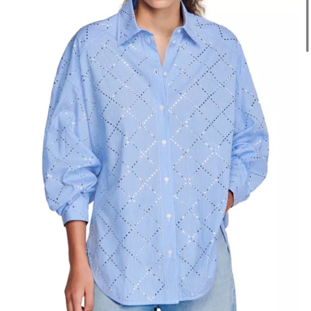 Sandro - Rhinestone Poplin Shirt - Picture 3 of 4